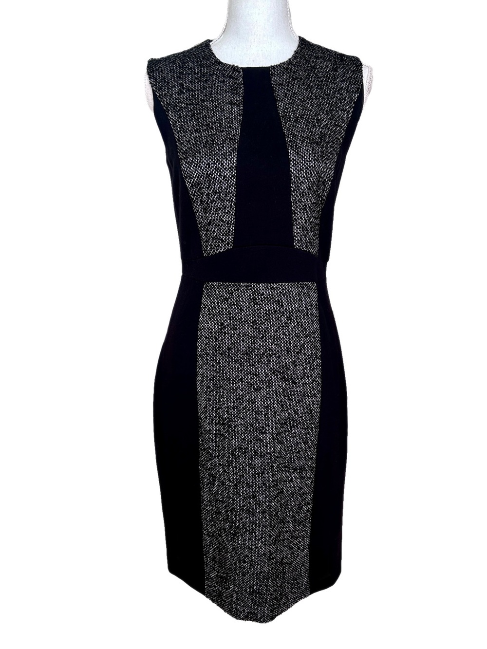 Magaschoni NY Dress Tweed Sheath Grey Black Career Office Quiet Luxury Size 4